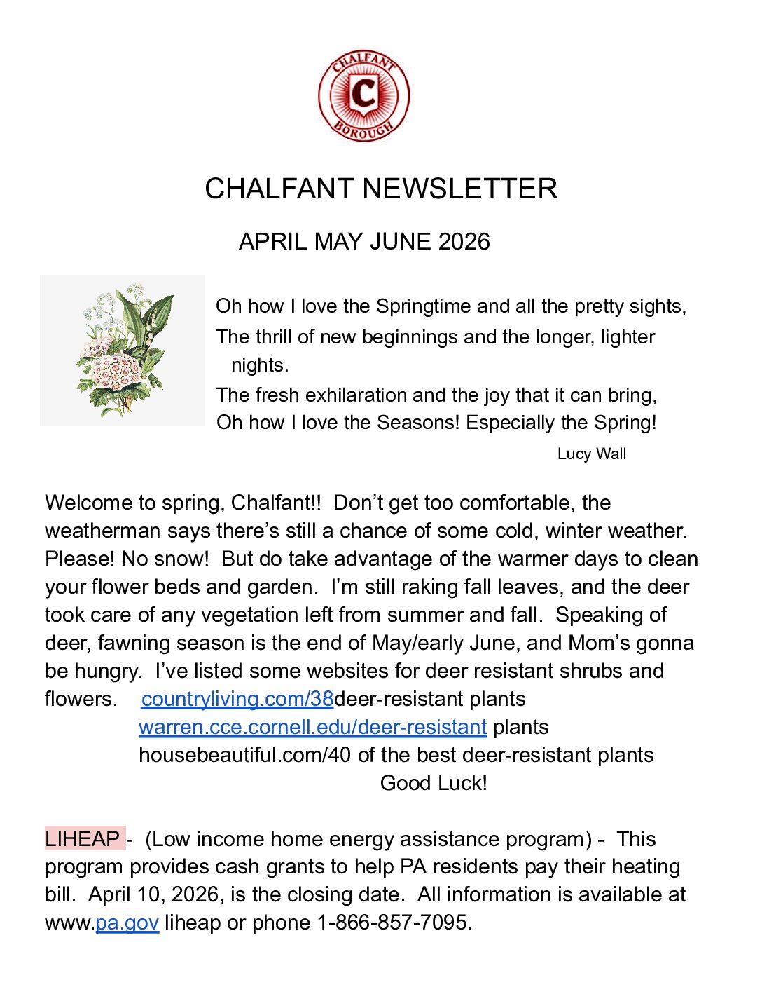 Thumbnail of the first page of 'Chalfant Spring Newsletter'